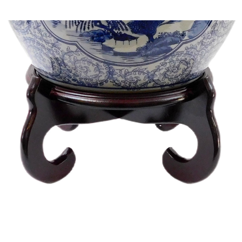 Support pour pot à fleurs oriental en acajou foncé à 4 pieds