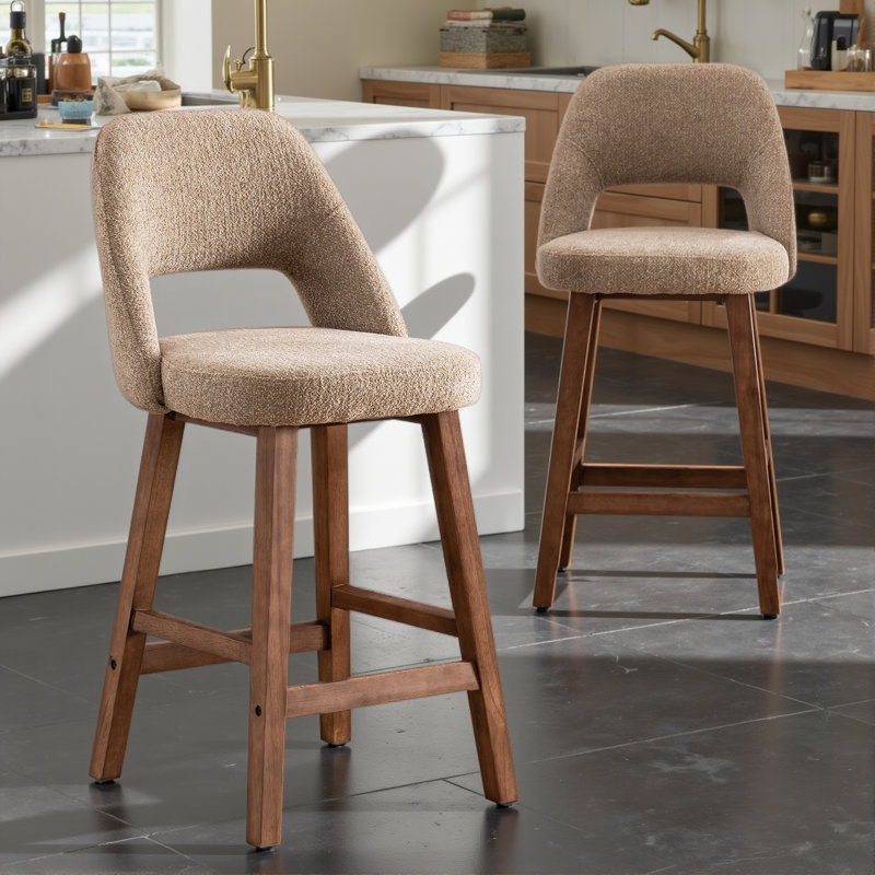 Upholstered Padded Counter Stools Armless Barstools With Wooden Legs For Kitchen Island Bar Counter, Coffee Boucle