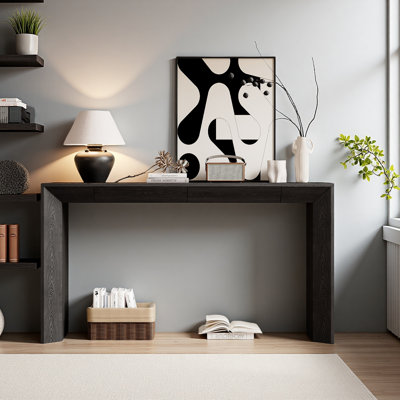 Console 60 po avec 2 tiroirs dissimulés, table d'entrée de style cascade avec pieds épaissis et grain de bois rustique pour le salon, le vestibule et le couloir