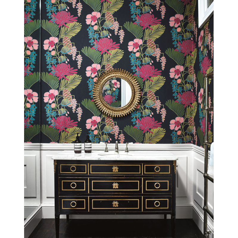 Salon Wallpaper, Platinum/Peacock/Seafoam