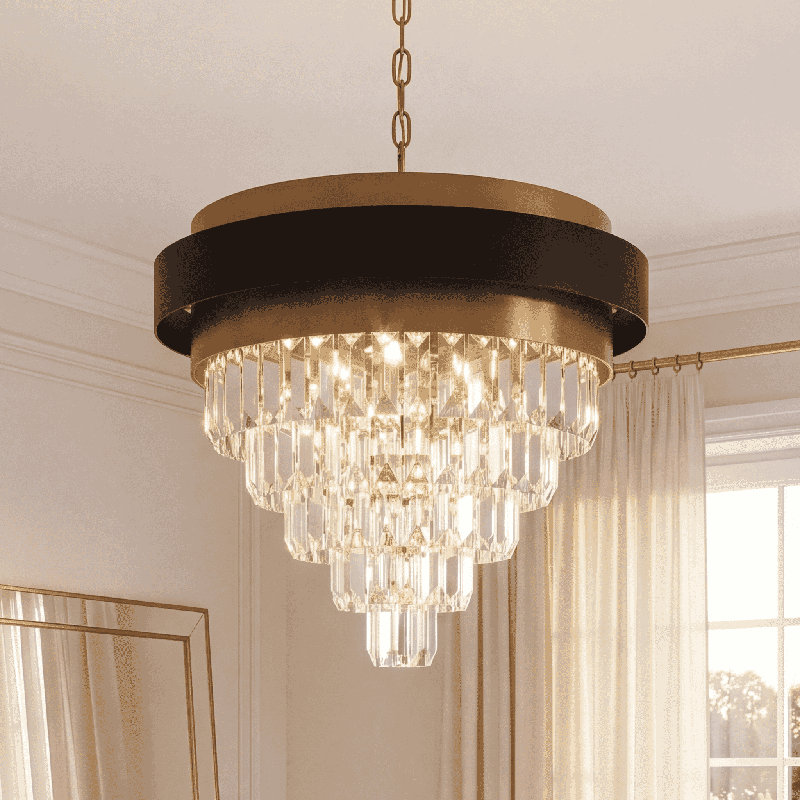 Lustre 4 lumières Marquise en noir mat avec accents laiton chaud, H 23 po x l 24 po x P 24 po, Quatre lumières