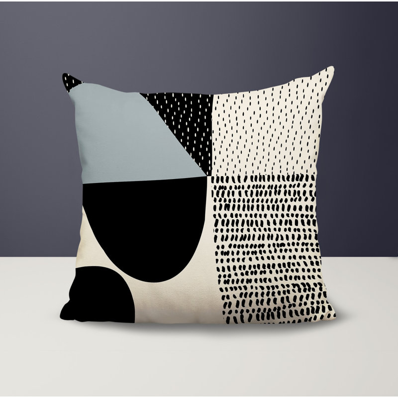 Coussin carré intérieur / extérieur pia, H 15 po x l 15 po, Gris / noir / blanc cassé