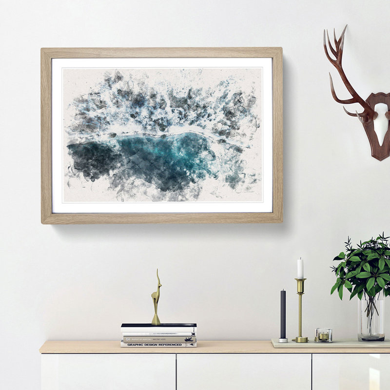 Winter Forest by a Lake in Germany - Framed Print, 33cm H x 45cm W x 2cm D, Oak