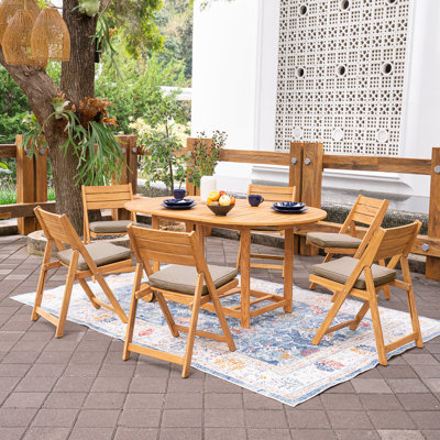 Tada 6 - Person Teak Outdoor Foldable Dining Set with Sunbrella Cushions
