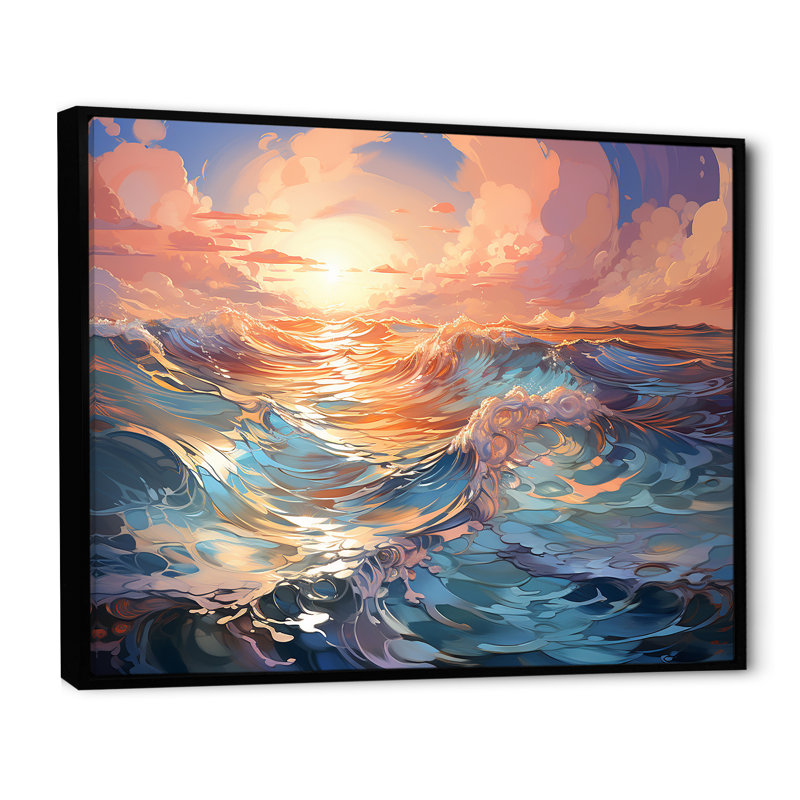 «Aqua Pastel Clouds Lansdcape I», reproductions d'art mural nuages, H 16 po x l 32 po, Cadre flottant noir