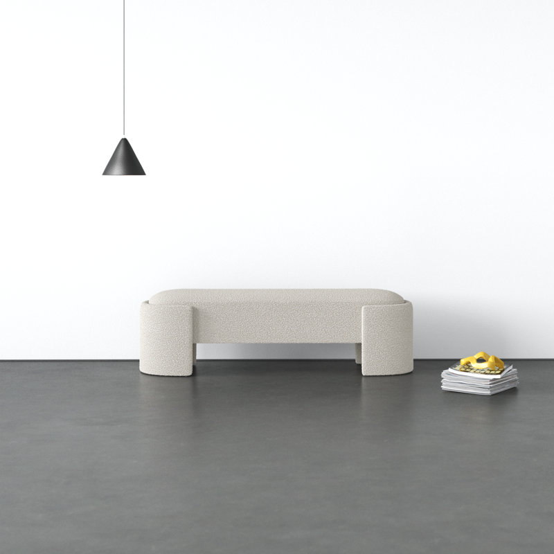 Off-White Boucle Fabric Sled Leg Bench