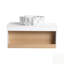 Meuble-lavabo flottant avec lavabo vasque en marbre veiné, fixation murale avec tablette ouverte, conception moderne peu encombrante-341079768-341079773