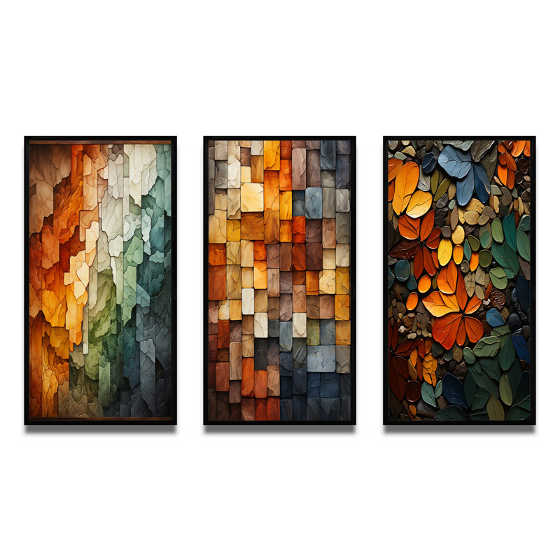 3 pièces sur toile - Hardedge Art Earthy Euphony III, Cadre noir, H 32 po x l 48 po