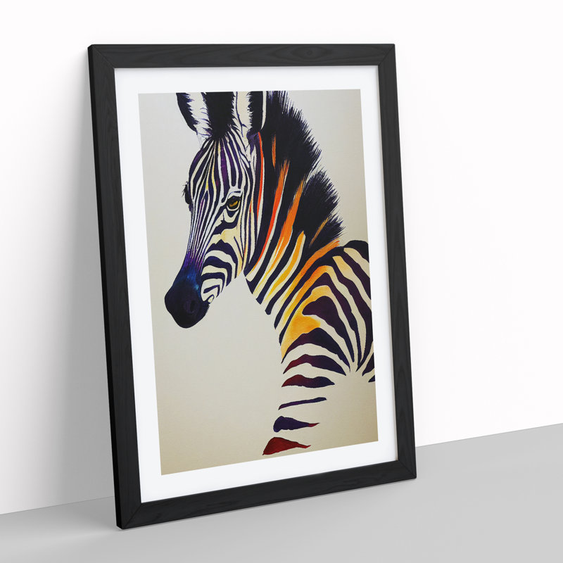 Colourful Zebra - Single Picture Frame Print, Black, 64cm H x 46cm W x 2cm D