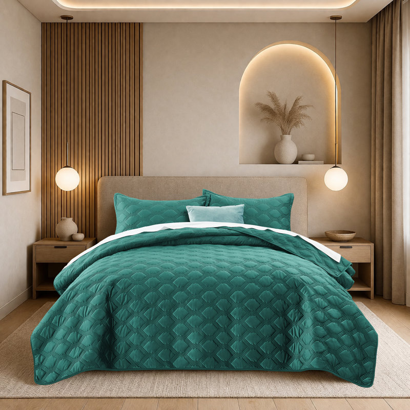 Ensemble de couvre-lit Lydia, Émeraude, Couvre-lit simple 66 po x 86 po + 1 taie décorati