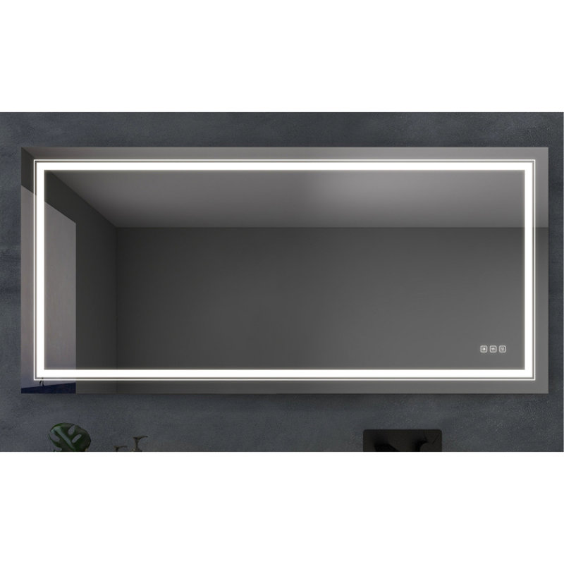 Miroir de salle de bain 60 po x 28 po à DEL - performance de brouillard, altération de la luminosité continue, vue réfléchie, attrait de conception moderne, processus d'installation facile, verre trempé de 5 po de brouillard de 5 po x 28 po, bouton tactile