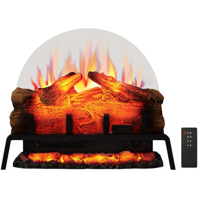 Ensemble de bûches pour foyer électrique autoportant 24 po - chauffage 750 W / 1500 W, 6 couleurs de flamme et 5 lumières, son craquelé, télécommande