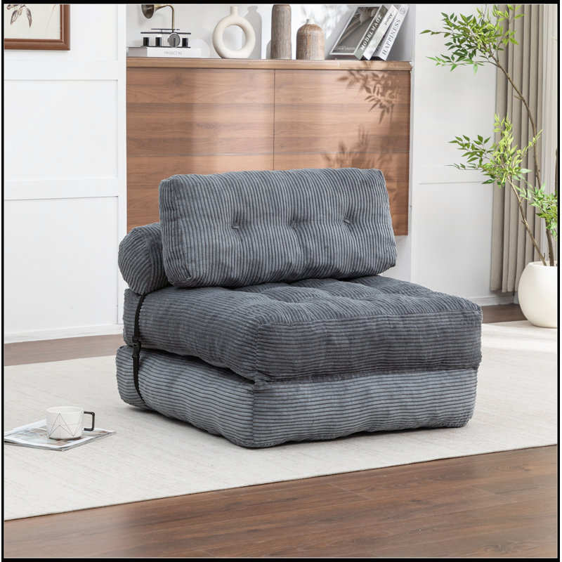 Fauteuil-lit pliant convertible avec coussin et matelas pliable pour le salon et la chambre à coucher, Gris foncé