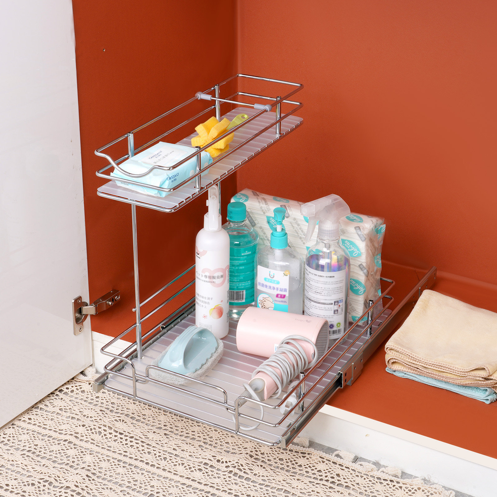 17.95 2-Tier Under-Sink Kitchen Cabinet Organizer with Sliding Storage Drawer Latitude Run