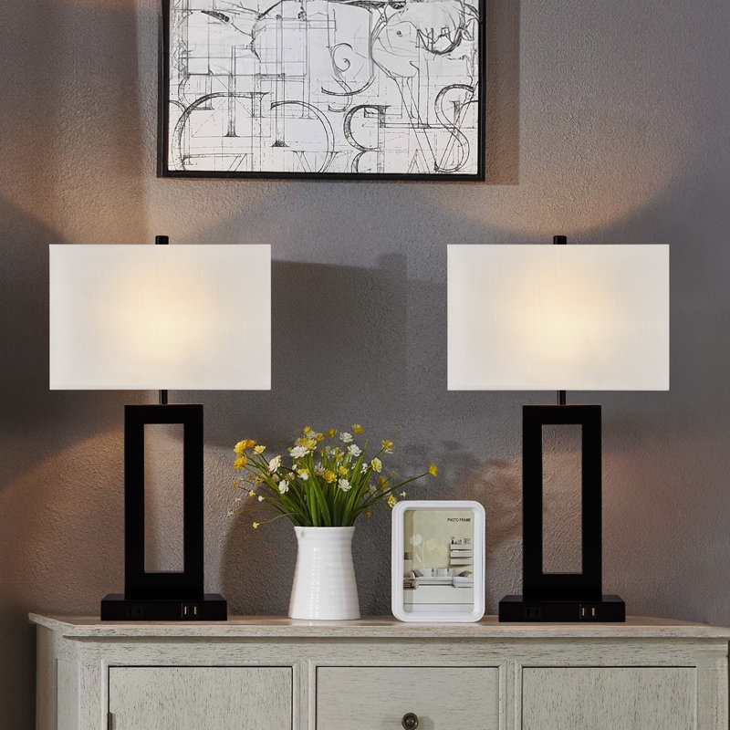 22" Dimmable Touch Control Table Lamp with Dual USB Ports, Matte Black, White