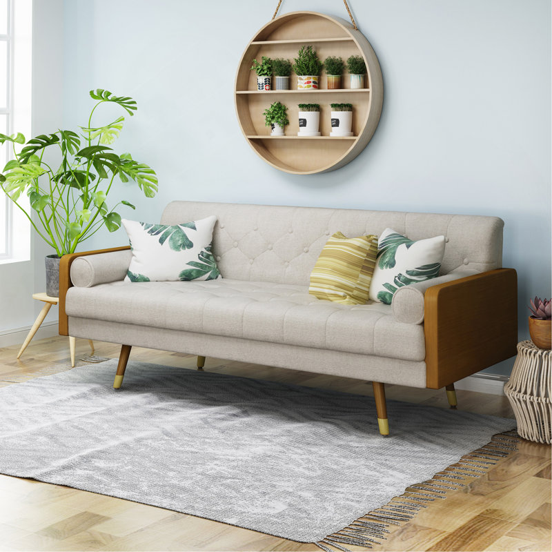 Le canapé en tissu capitonné de style Mid-Century est un ajout élégant et confortable à votre salon., Beige