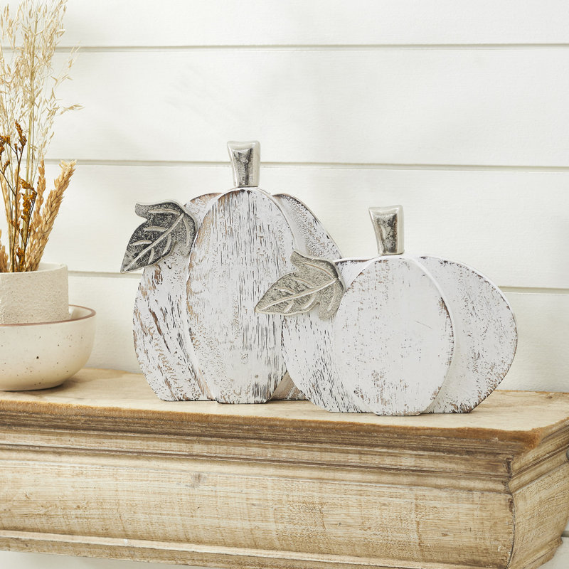Ensemble de 2 citrouilles blanches en bois blanc