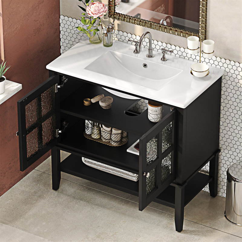 Bathroom Vanity With Ceramic Sink, Black