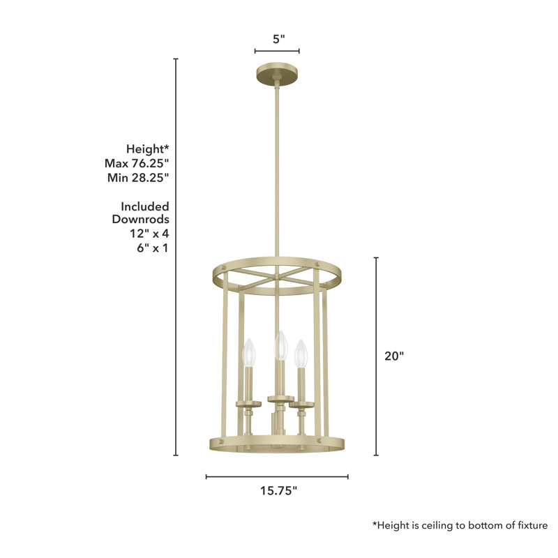 Hunter Briargrove 3 Light Chandelier Ceiling Light Fixture, Painted Modern Brass