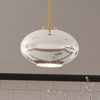 Luminaire suspendu en laiton brossé / vitrail à 1 lumière Milay