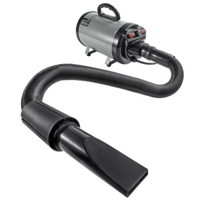 Séchoir pour toilettage pour chien 2800W de 4,3 CV avec contrôle de la vitesse et de la température réglable, équipé de 4 buses et d'un tuyau extensible, d'un sèche-cheveux professionnel en gris et noir