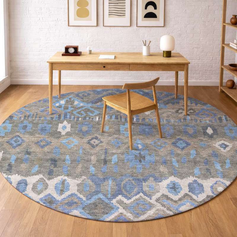 Premium Machine Washable Mayfield AMF2304 Casual Rug, Denim, 8' Round