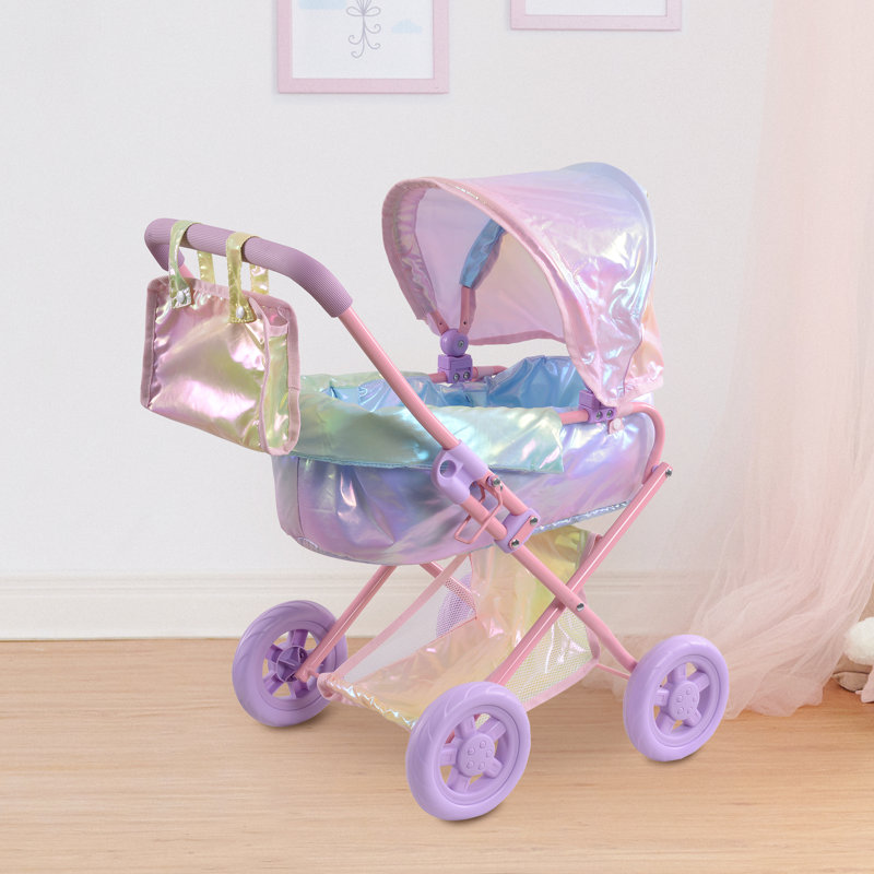 Poussette de landau pour enfant avec auvent rétractable et panier de rangement Teamson Kids Princess, Mauve