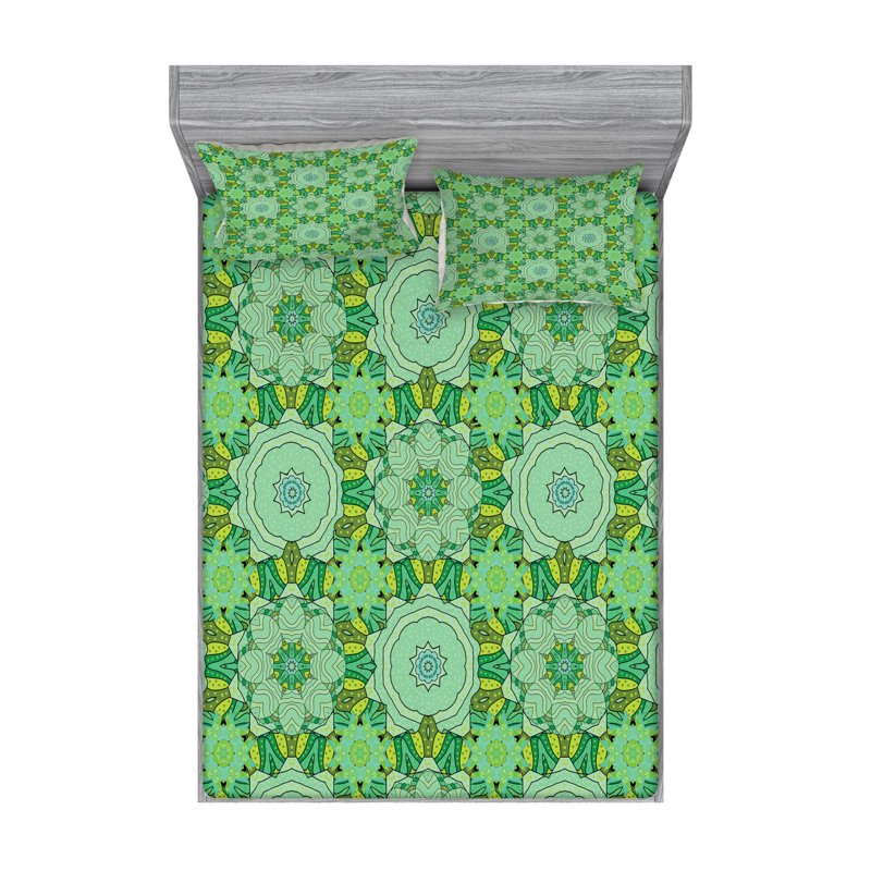 Mandala Microfiber Floral Sheet Set, Queen Sheet Set with Fitted Sheet