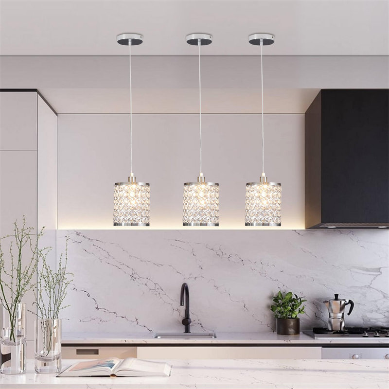3Pcs Crystal Chandelier Lighting Adjustable Hanging Lamp Pendant Light Fixture