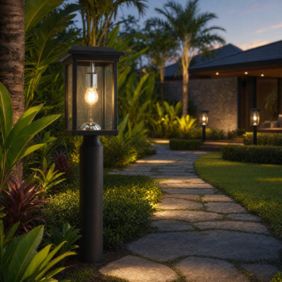 Dusk to Dawn Outdoor Post Lights with Pier Mount Base, Anti-Rust Black Pillar Lights Fixtures, Waterproof Hardwired Aluminum Exterior Pole Lamps for Garden, Patio, Pathway