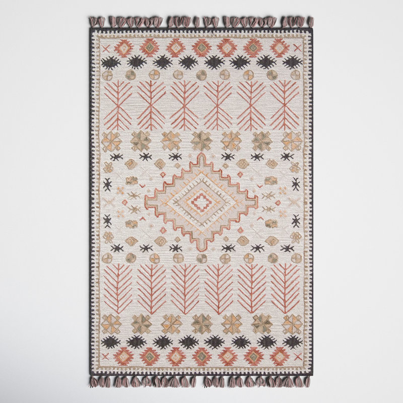 Anine Southwestern Handmade Looped Wool Pink/Beige Area Rug, Rectangle 3'6" x 5'6"