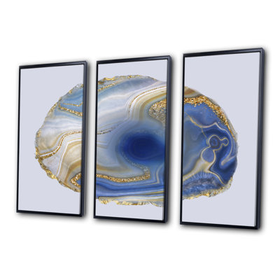 «Ocean Blue Golden Jasper Agate I», reproduction de cadre photo sur toile 3 pièces