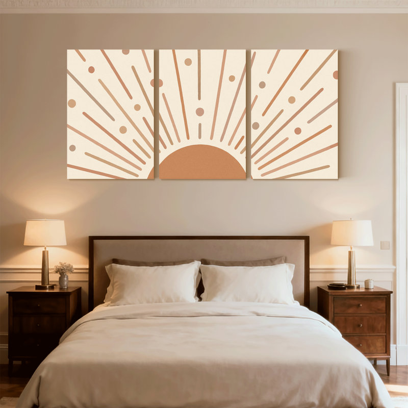 Ensemble de 3 impressions sur toile avec motif rayonnant et pois rayonnant, H 24 po x l 48 po