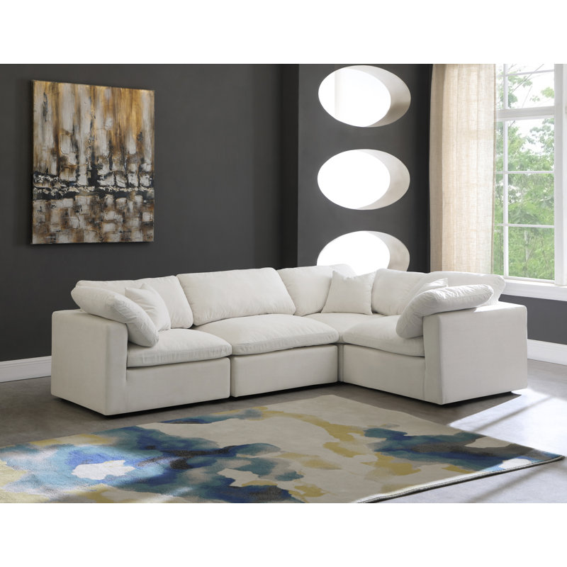 Izzybella Velvet L-Shaped Sectional Reversible, Cream Velvet