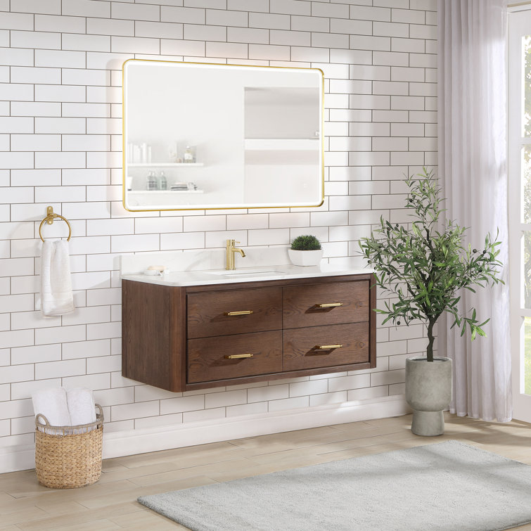 Cristo 48'' Wall Mounted Single Bathroom Vanity with Quartz Top