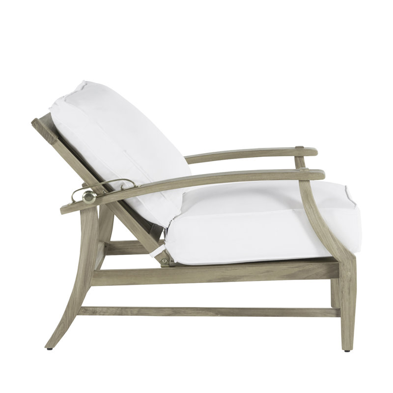 Croquet Teak Patio Chair with Cushions, No Welt + Standard Fill, Linen Forest, Oyster Teak