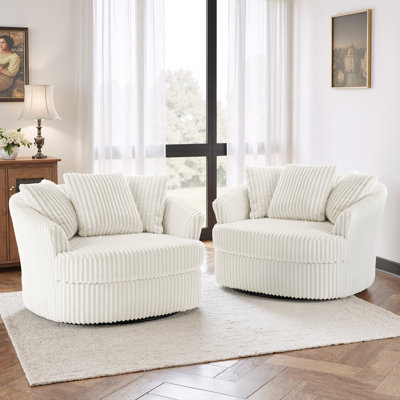 Ultra Plush Faux Rabbit Fur Oversized Swivel Barrel Chair with Three Pillows