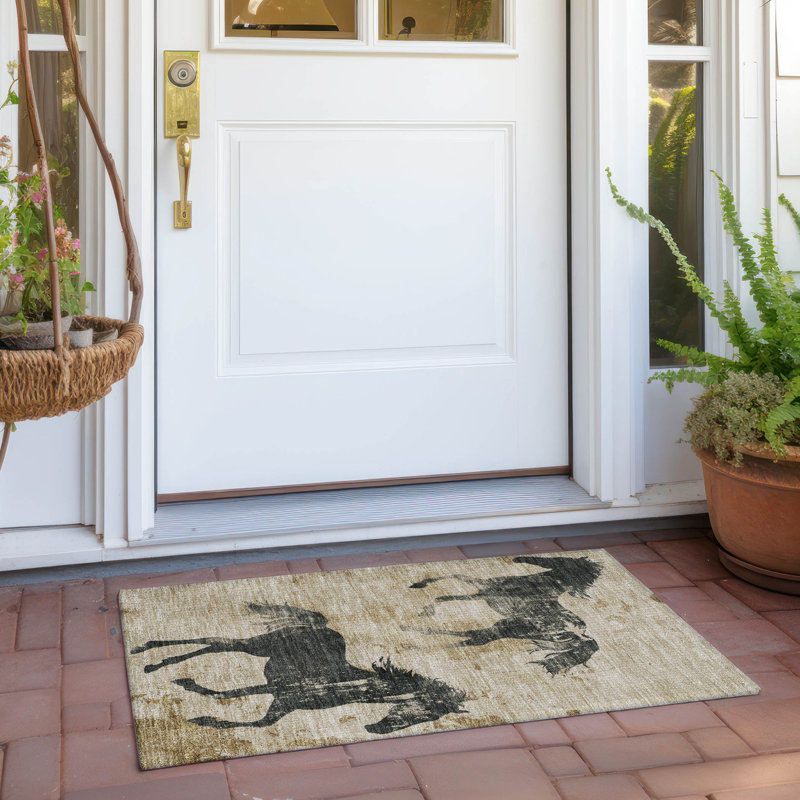 Machine Washable Indoor/Outdoor Cinead ACN1717 Beige Rug, Rectangle 1'8" x 2'6"