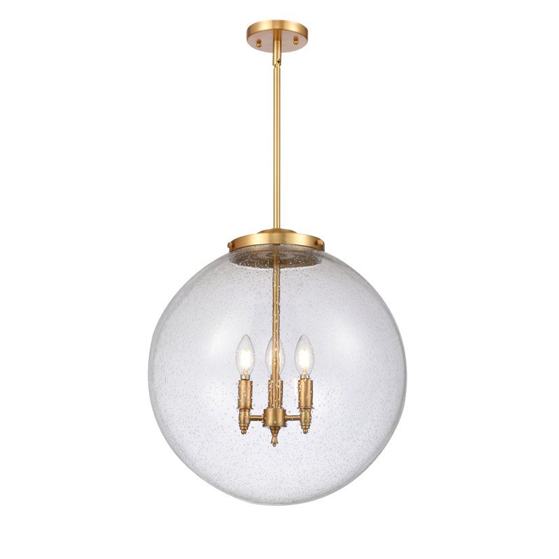Luminaire suspendu simple à 3 lumières Frederick, H 19 po x l 18 po x P 18 po, Or satiné