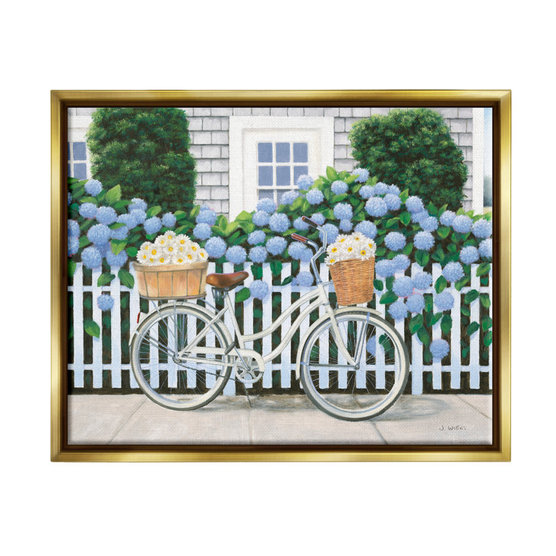 Cape Cod Daisy Bike, art mural par Wild Apple Portfolio, H 17 po x l 21 po x P 1,7 po, Cadre flottant métallique doré