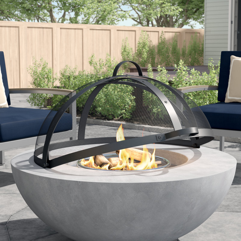 36" Black Steel Mesh Fire Pit Spark Screen with Hinged Door