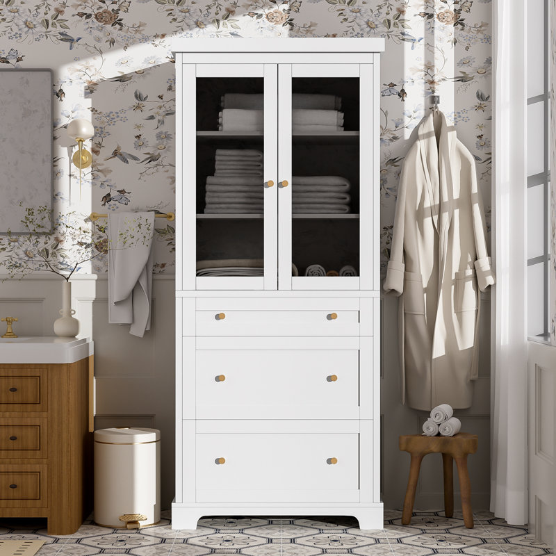 Freestanding Bathroom Storage Linen Cabinet, White