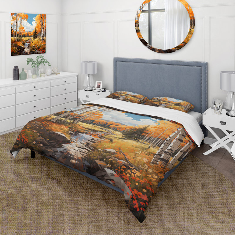 Ensemble de housse de couette Yellow Aspen Tree Forest Majesty I - Abstract Fractal
