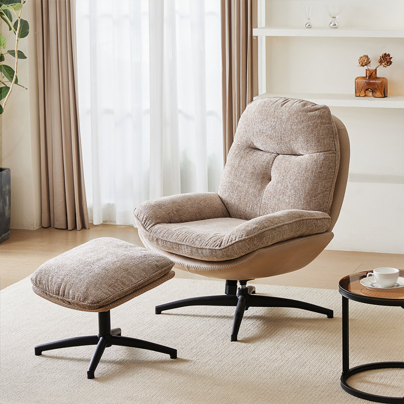 Alaja Swivel Accent Chair with Footstool, Light Brown