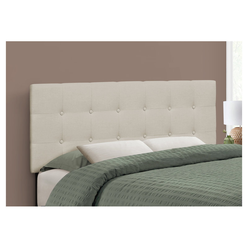 Full Size Button-Tufted Upholstered Headboard in Beige Linen-Look Fabric