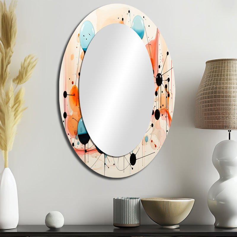 Colorful Mid Century Abstract Atomic I - Large Oval Wall Mirror On Metal, 36" x 24"
