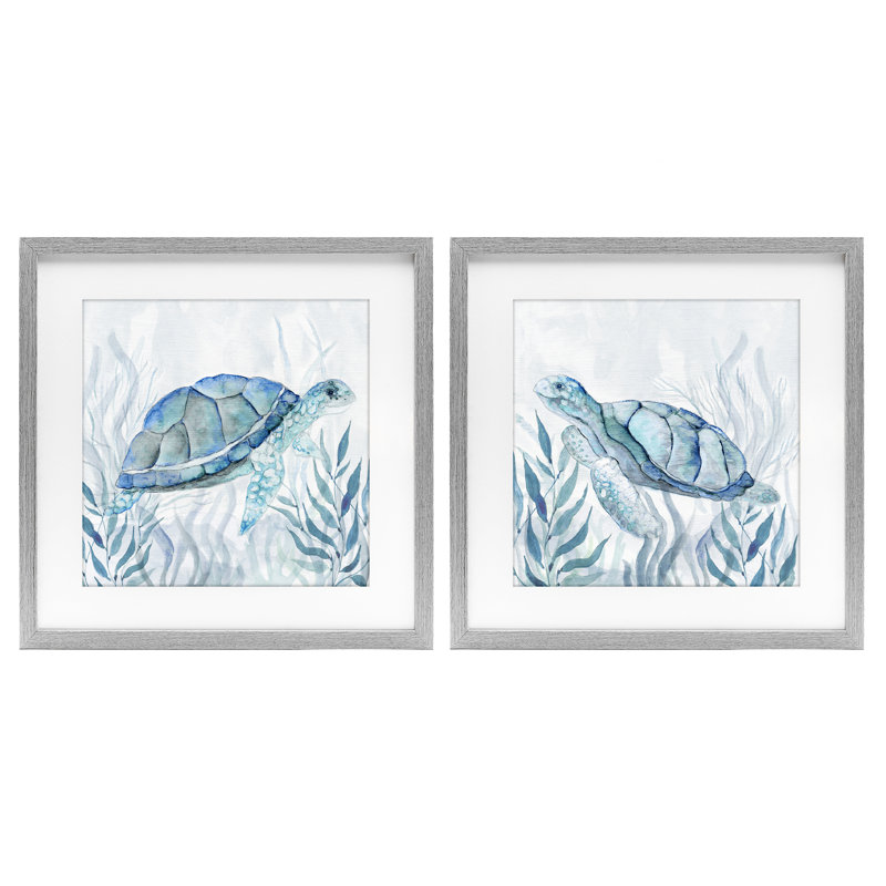Ensemble de 2 tortues de mer subtiles sous-marines, conception de Janet Tava, H 16 po x l 16 po