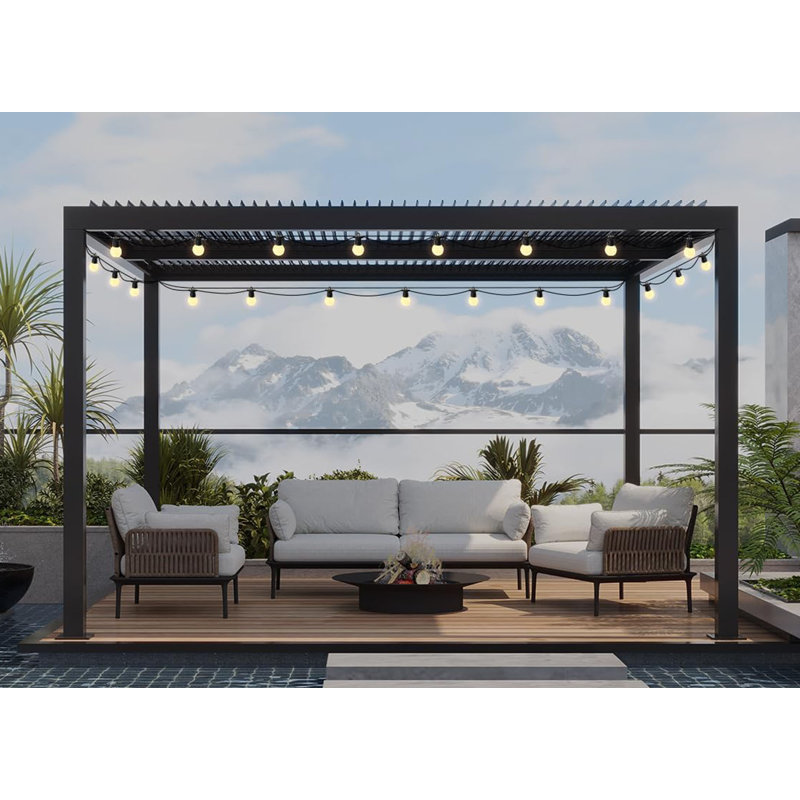 12 pi. L 12 pi. D Pergola en aluminium avec guirlandes de lumières de 48 pi