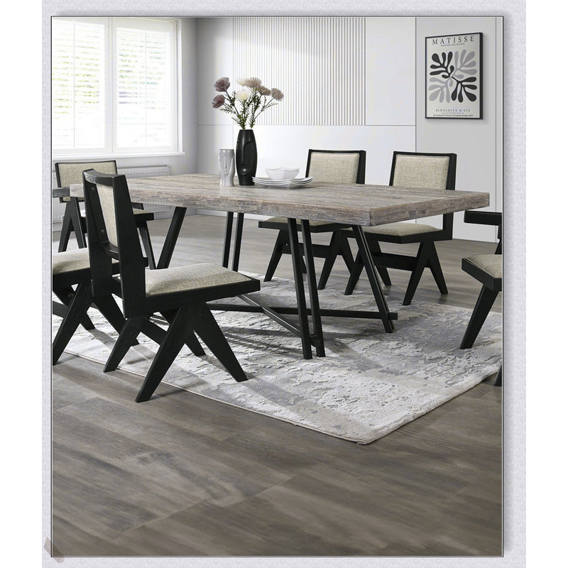 Ensemble de salle à manger contemporain 7 pièces noir avec table en bois d'hévéa et 6 chaises pour des repas élégants et confortables