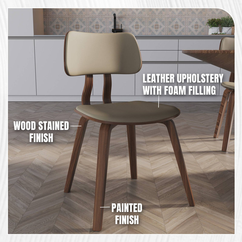 Hoyal Mid-Century Modern Dining Chair - Stained Wood Open Back Accent Chair - Luxury Leather MCM Seating in Single, Set of 2, and Set of 4
